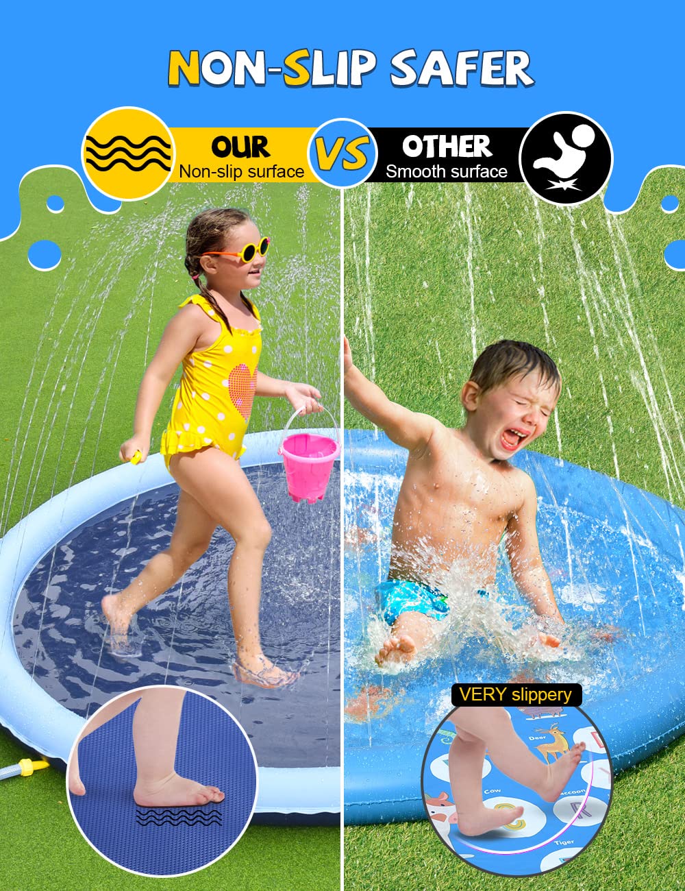 VISTOP 87-inch Non-Slip Splash Pad for Kids & Dogs – Thick, Durable Outdoor Water Play Mat