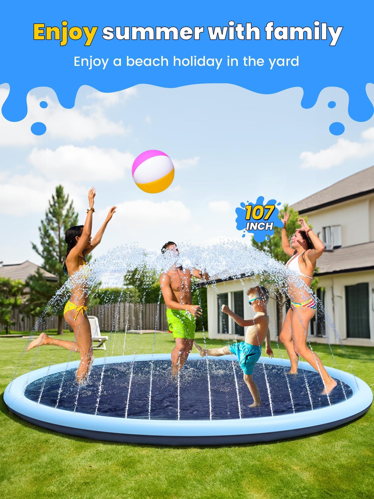 VISTOP Non-Slip Splash Pad for Kids & Dogs – 107 Inch Colorful Backyard Water Toy