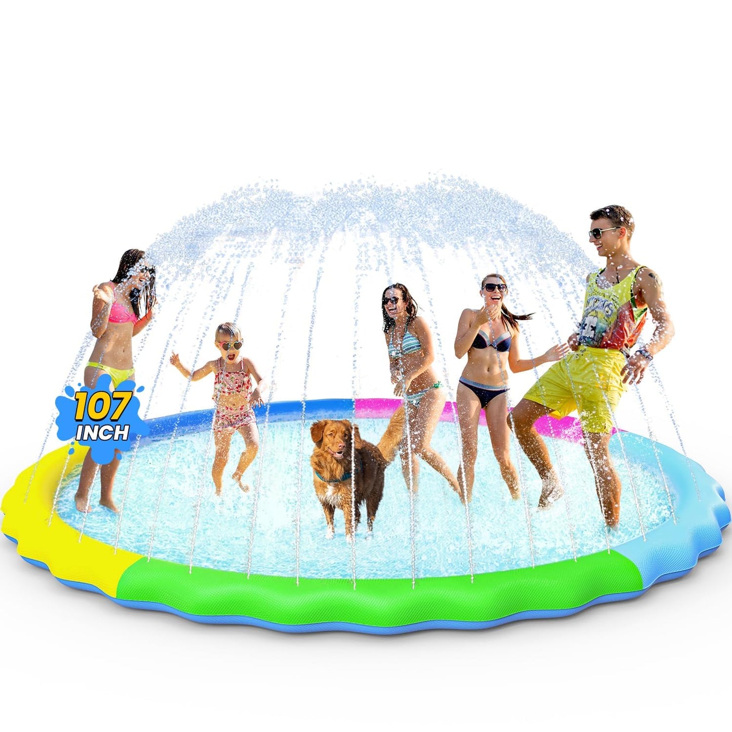 VISTOP Non-Slip Splash Pad for Kids & Dogs – 107 Inch Colorful Backyard Water Toy
