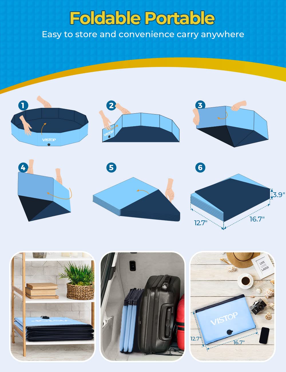VISTOP XXL Foldable Dog Pool – 67in Portable Hard Shell, Collapsible