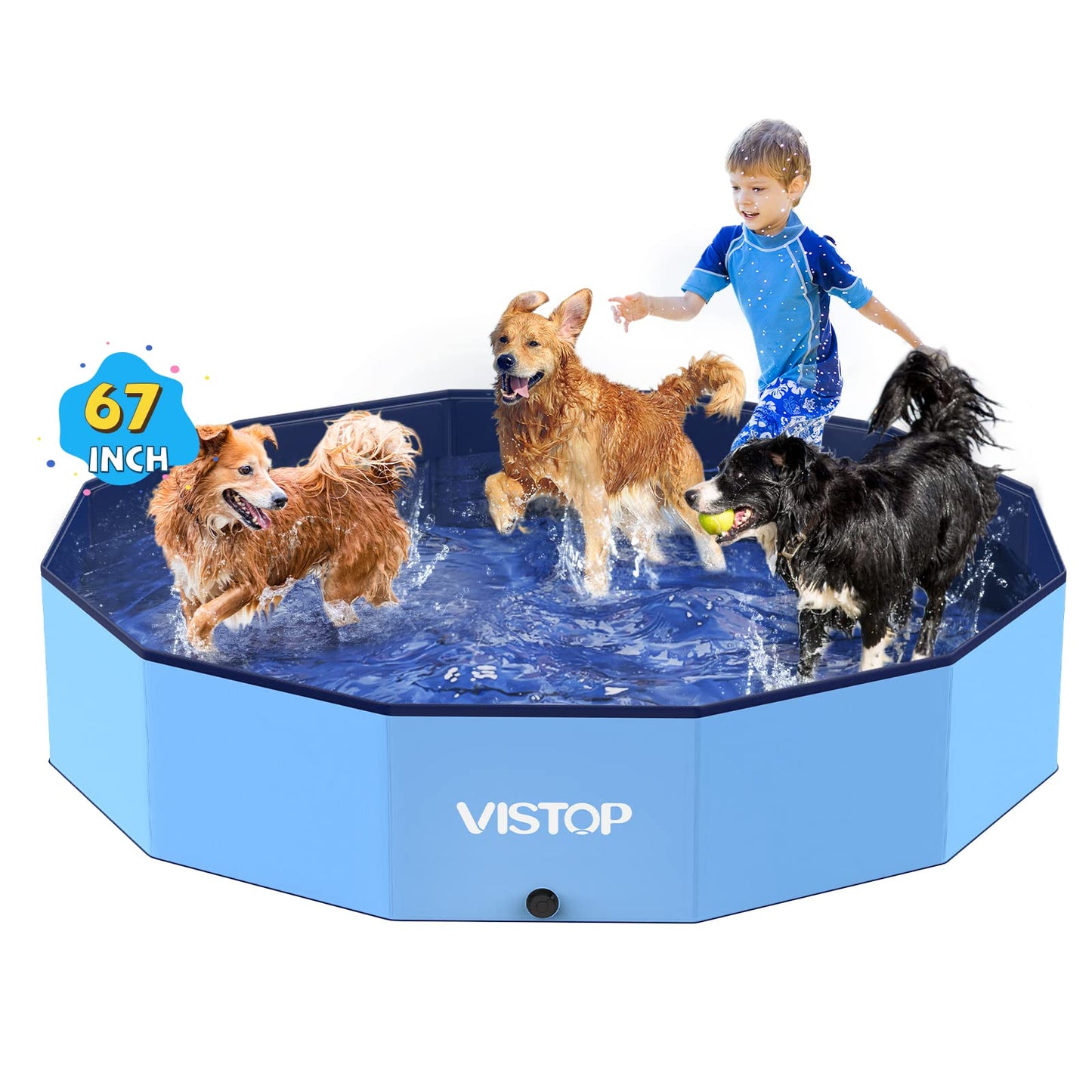 VISTOP XXL Foldable Dog Pool – 67in Portable Hard Shell, Collapsible