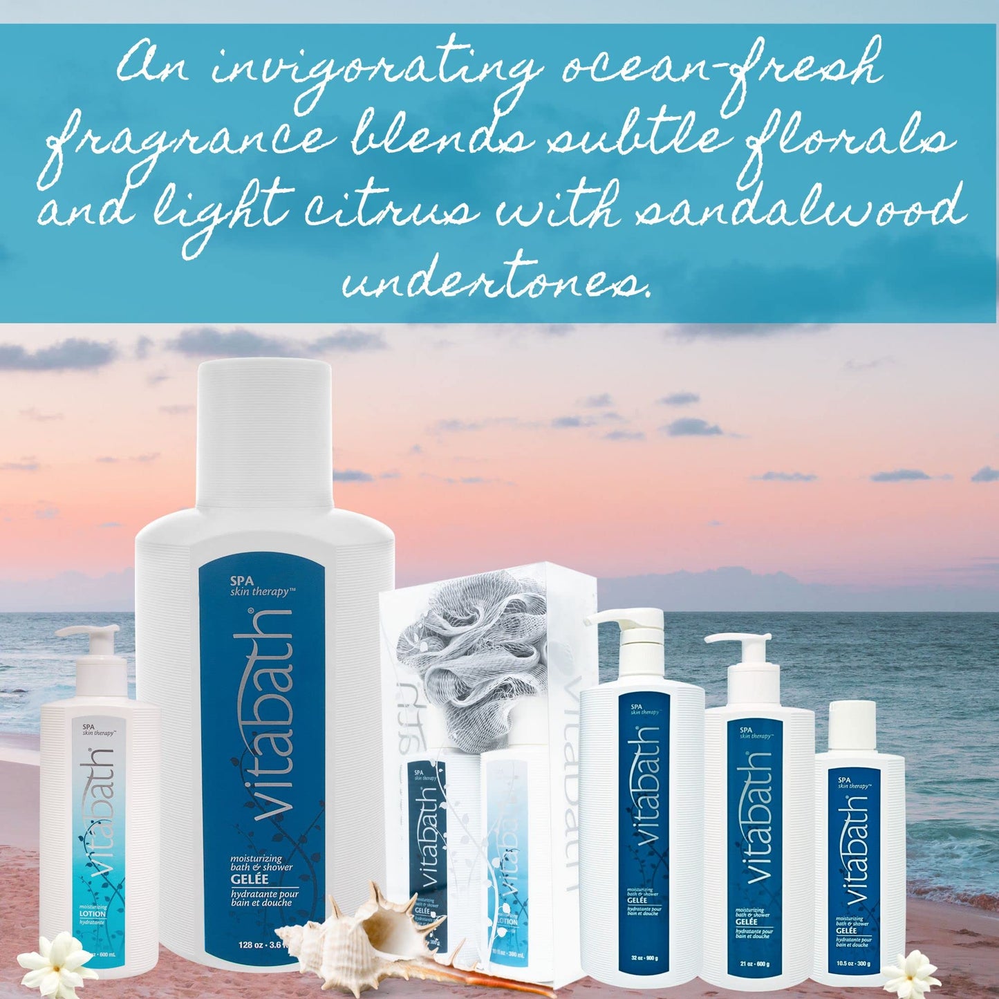 Vitabath Spa Skin Therapy Everyday Skincare Set | Moisturizing Shower Gel, Reviving Lotion & Exfoliating Pouf