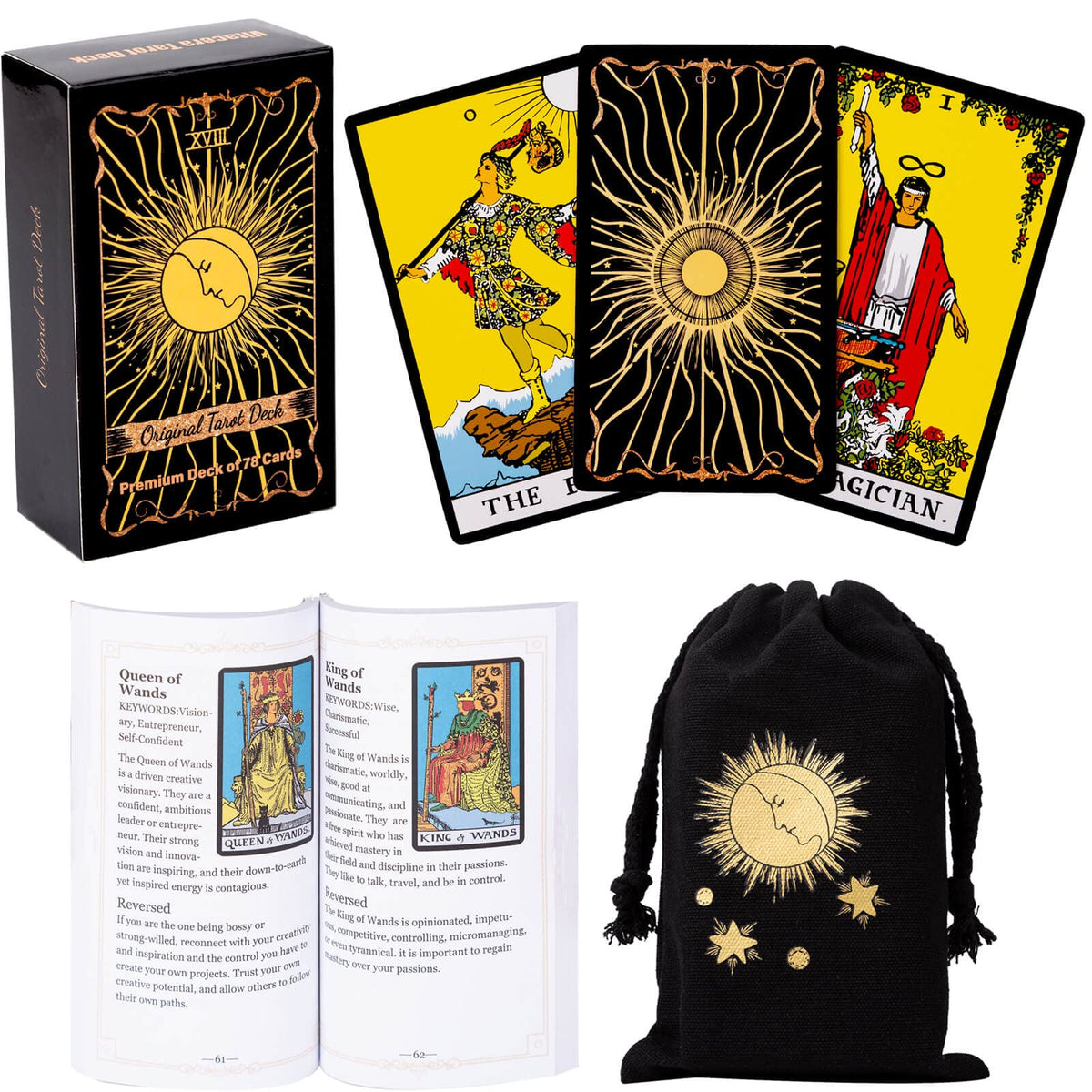 Vitacera Original Tarot Cards Deck with Guidebook & Linen Bag – Smith Classic Artwork, 78-Card Standard Tarot Set