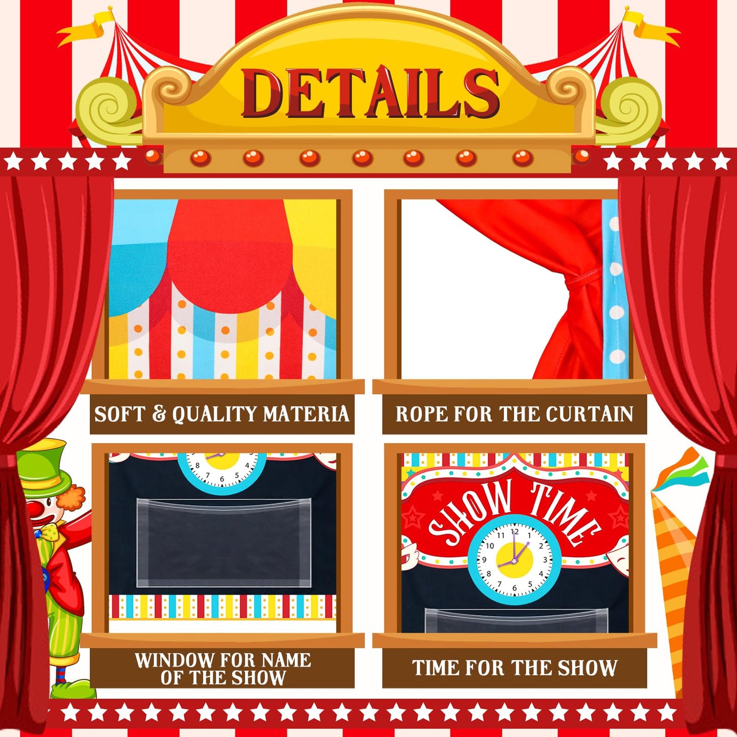 VitalCozy Doorway Puppet Theater – 67x31in Foldable Circus Style