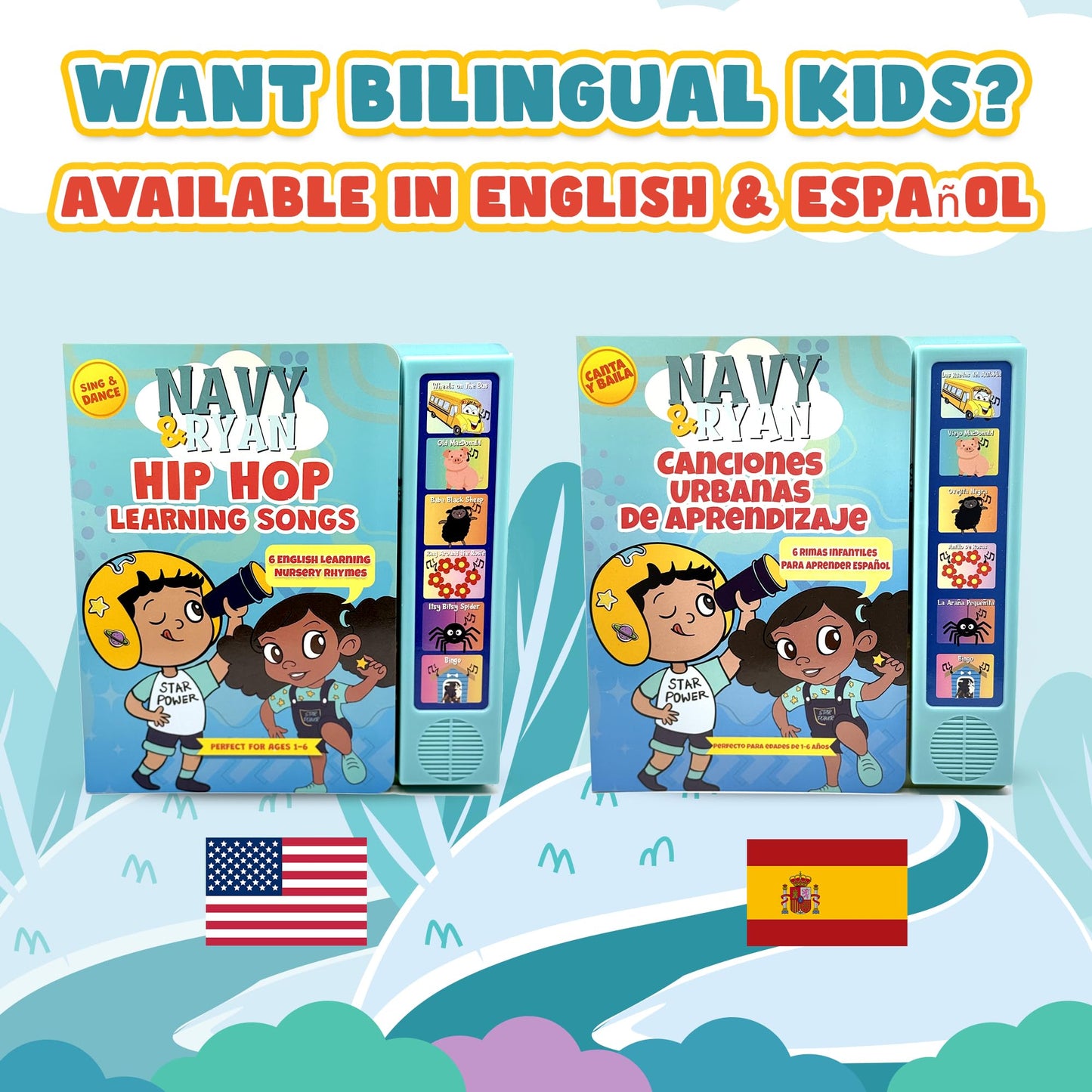 Vitastars Hip Hop Nursery Rhyme Sound Book for Toddlers — Bilingual English & Spanish