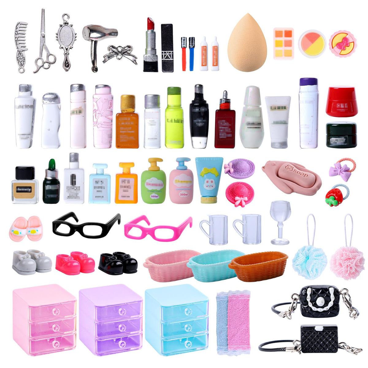 VITASY 76pcs Dollhouse Bathroom Set – 1:12 Scale Makeup, Towel, Toothbrush & Accessories