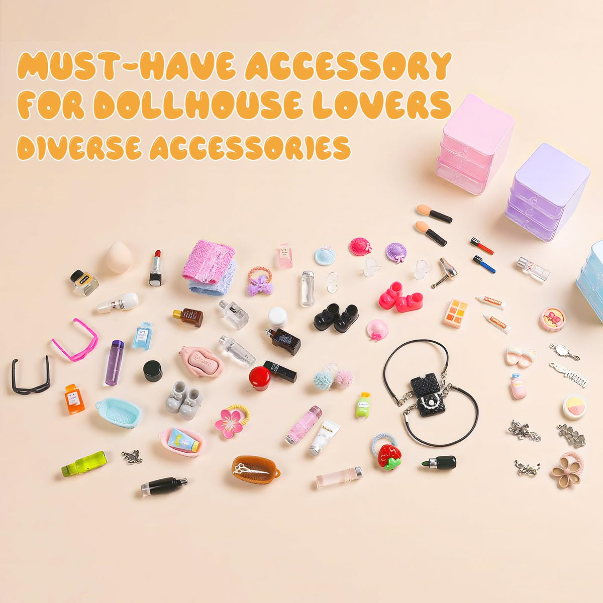 VITASY 76pcs Dollhouse Bathroom Set – 1:12 Scale Makeup, Towel, Toothbrush & Accessories