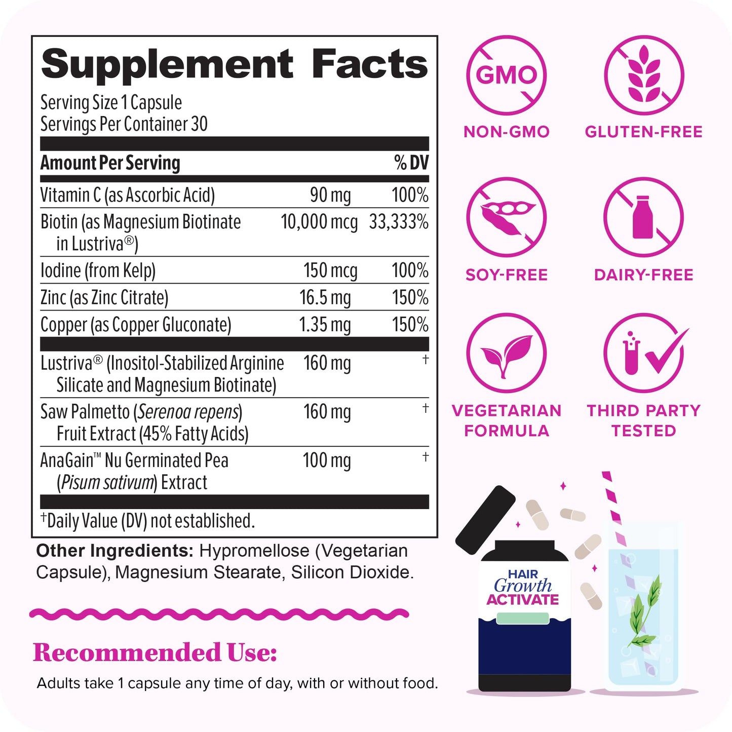 Vitauthority Lustriva Hair Growth Supplement for Women | Thicker, Fuller Hair with DHT Blocker Vitamins | 30 Capsules