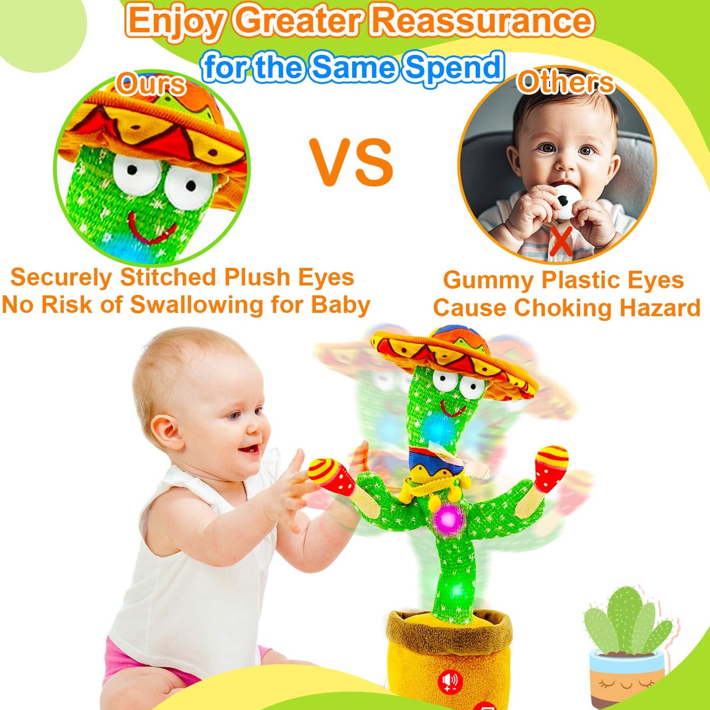 Vitosup Rechargeable Dancing Talking Cactus Toy – Adjustable Volume, Recording, LED Lights
