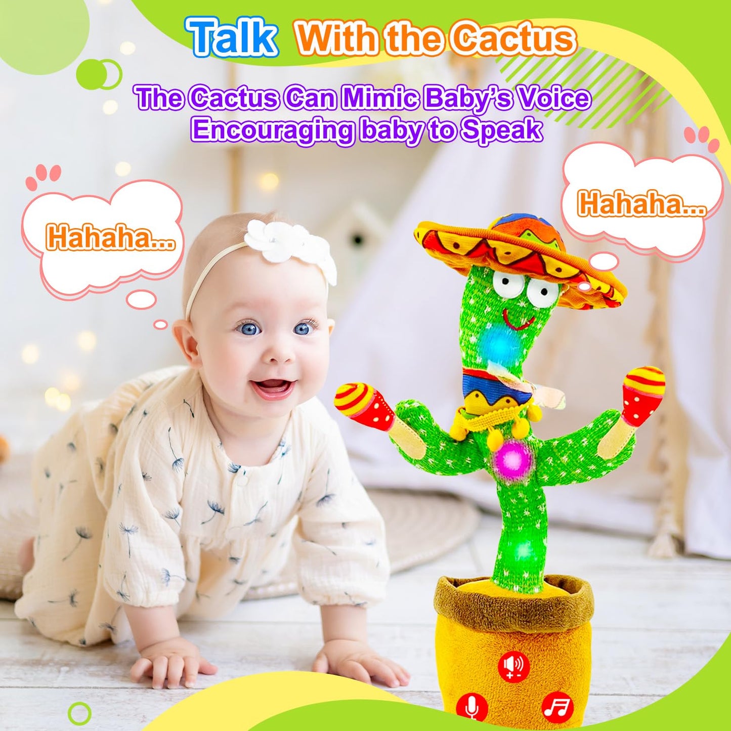 Vitosup Rechargeable Dancing Talking Cactus Toy – Adjustable Volume, Recording, LED Lights