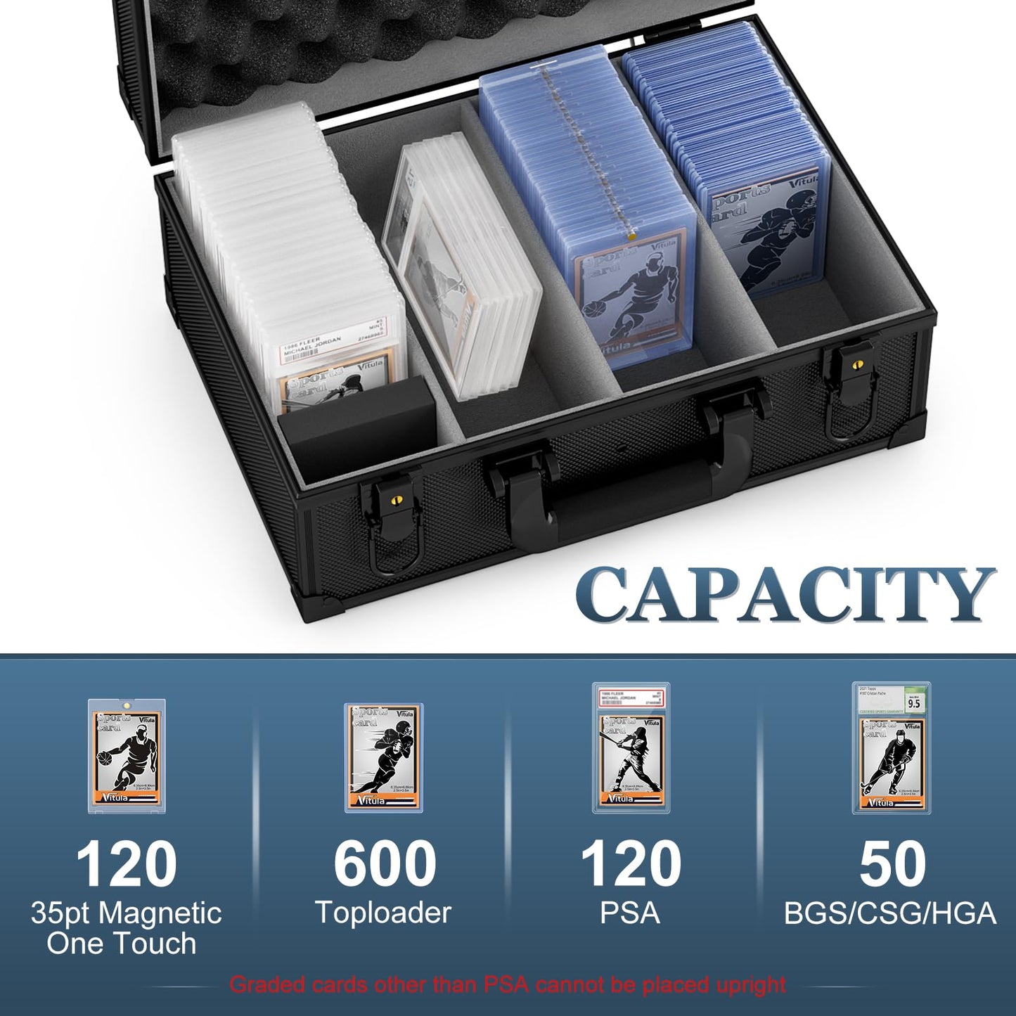 Vitula Card Case – Lockable Storage for 600 Toploaders, 120 PSA Slabs, & 120 Magnetic Card Holders