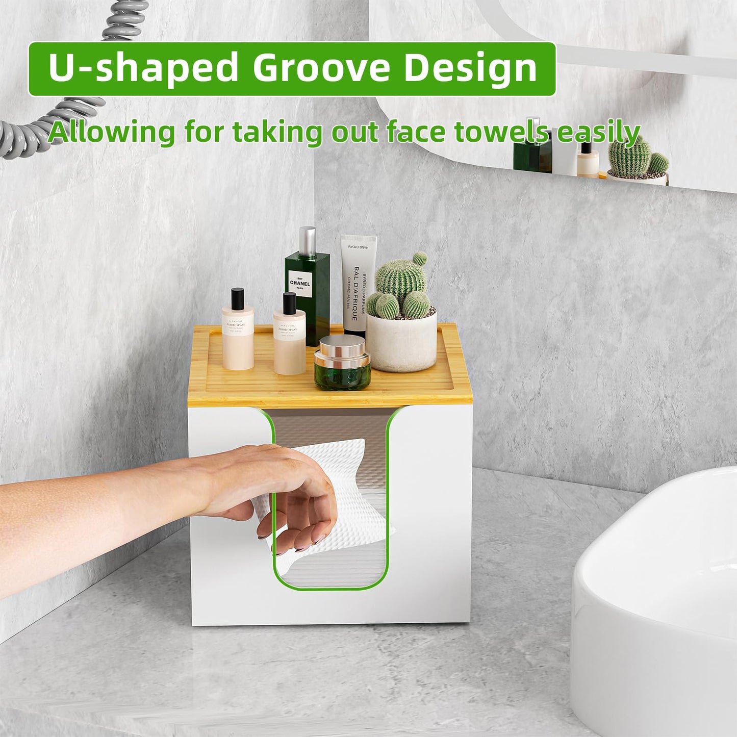 VITVITI Disposable Face Towel Holder Box – Acrylic with Bamboo Lid for Large Towels