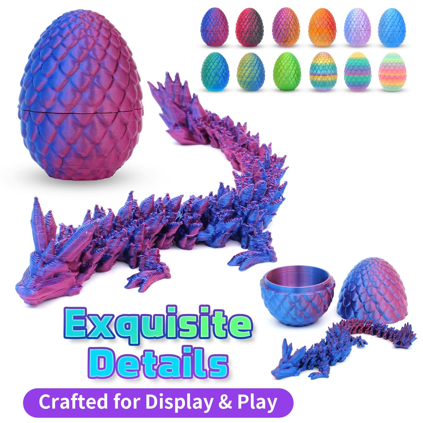 VivaNova 12-Pack 3D Printed Easter Dragon Eggs | Articulated Mini Dragons Inside