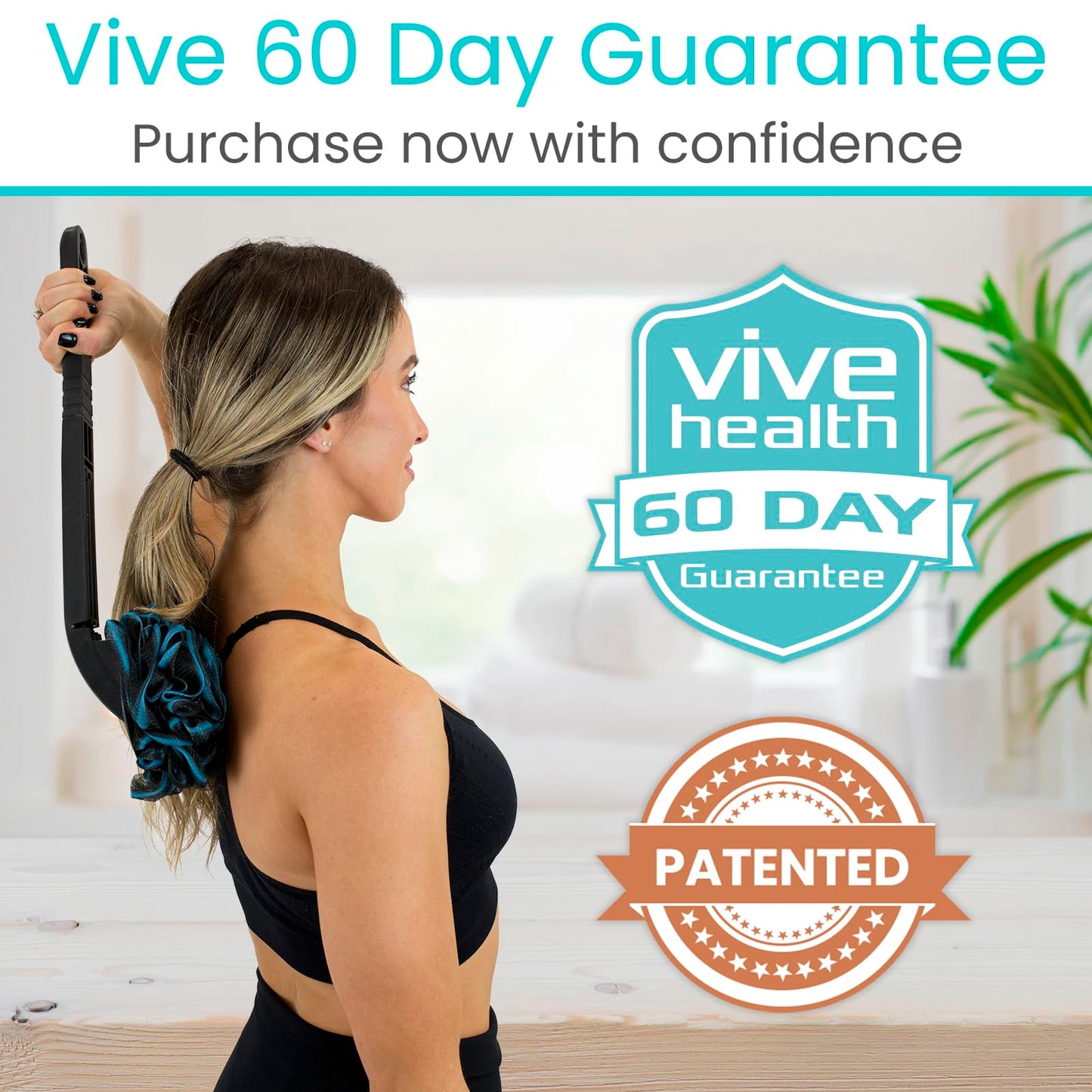 Vive Long Handled Loofah Stick – Extended Reach Bath Scrubber with Extra Pouf