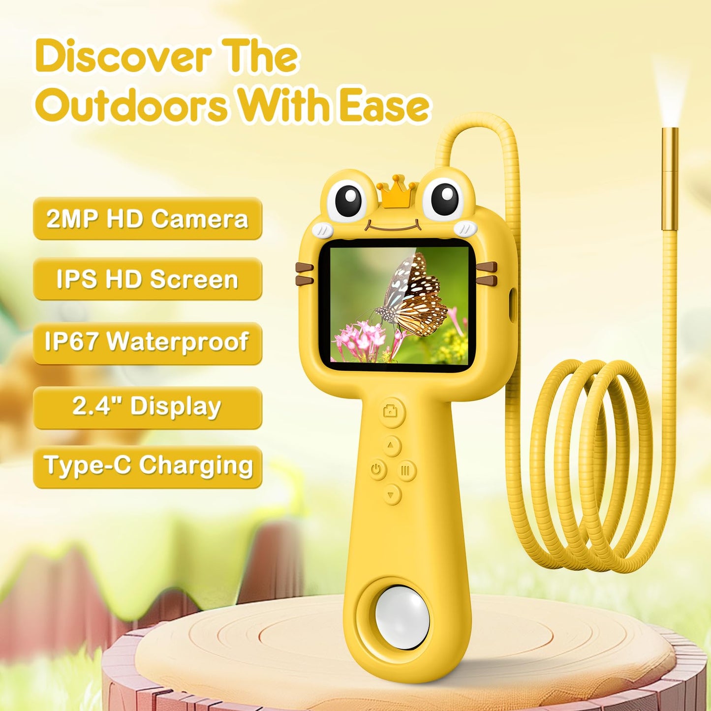 Vivid Glass Borescope Camera for Kids – STEM Toy for Ages 4–12 | Outdoor Nature Discovery (Yellow)