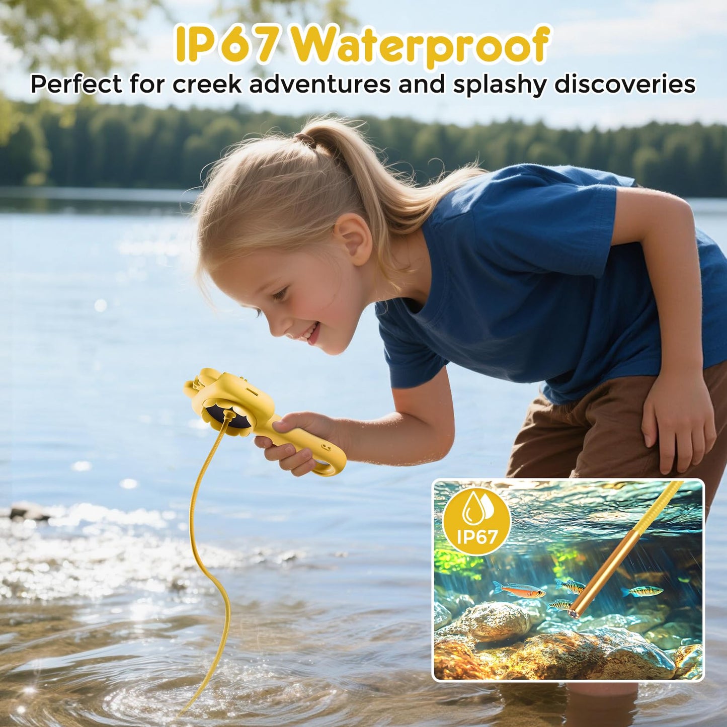 Vivid Glass Borescope Camera for Kids – STEM Toy for Ages 4–12 | Outdoor Nature Discovery (Yellow)
