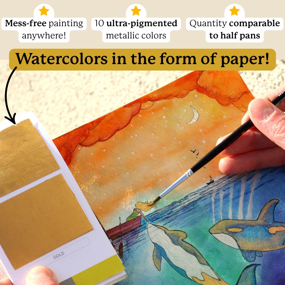 Viviva Colors Metallic Watercolor Sheets – 10-Color Travel Paint Set