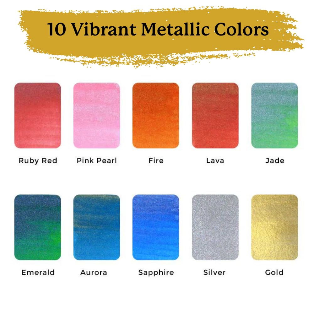 Viviva Colors Metallic Watercolor Sheets – 10-Color Travel Paint Set