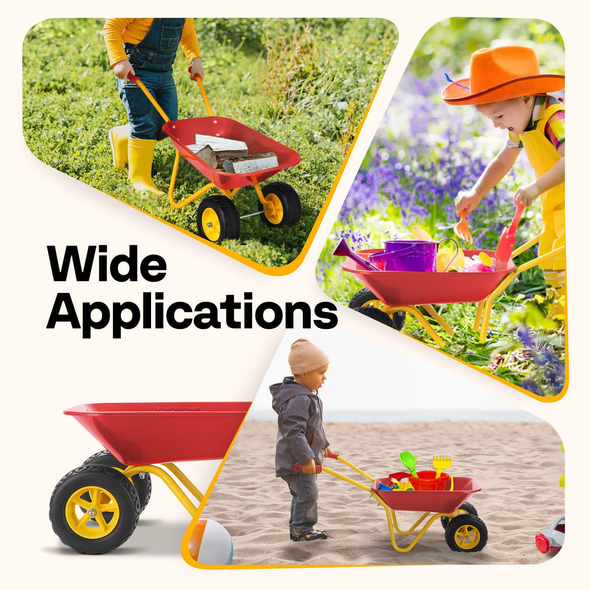 VIVOHOME Kids Wheelbarrow Toy with Toddler Garden Tool Set – Red