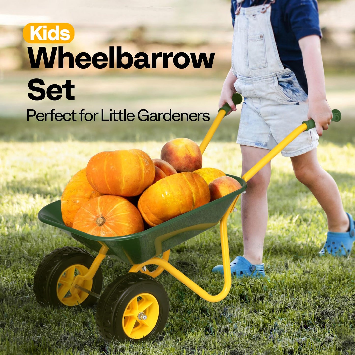VIVOHOME Kids Wheelbarrow with Toddler Gardening Tool Set – Green