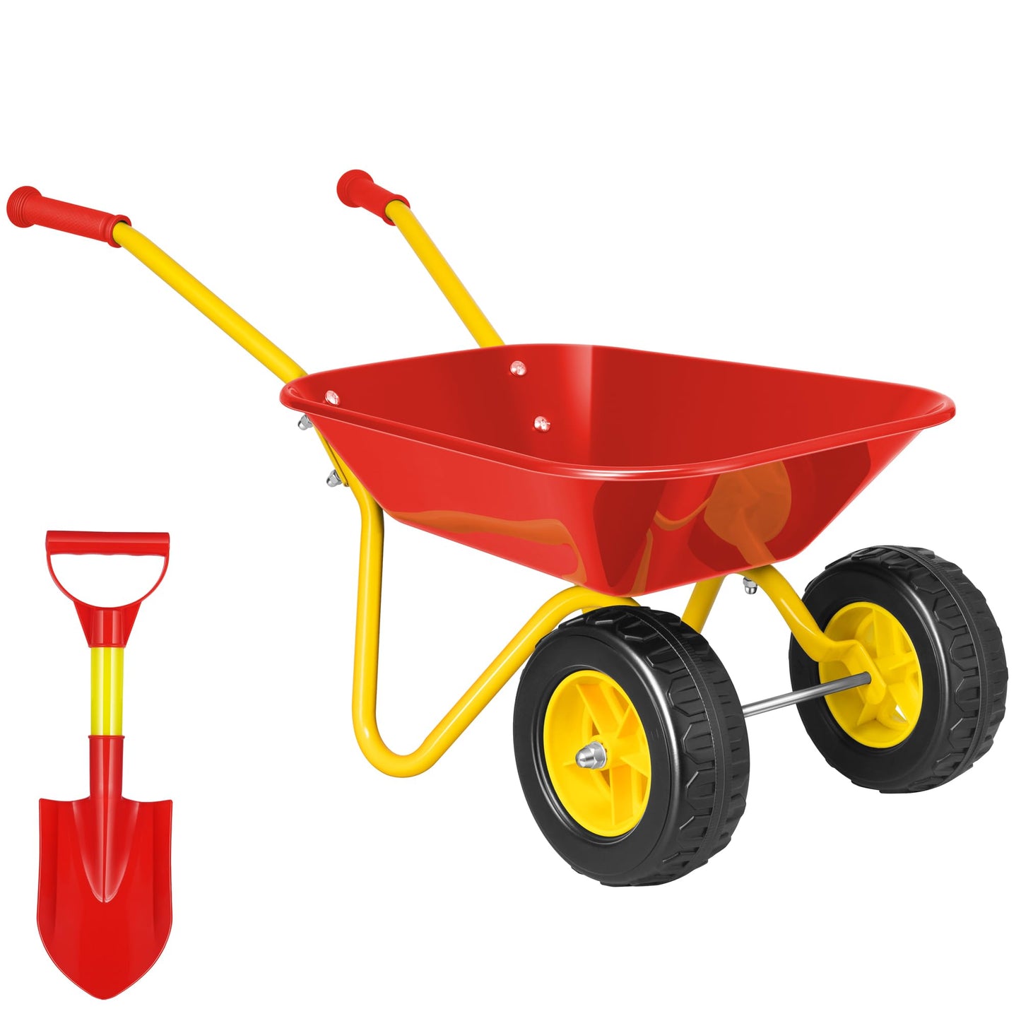 VIVOHOME Kids Wheelbarrow Toy with Toddler Garden Tool Set – Red