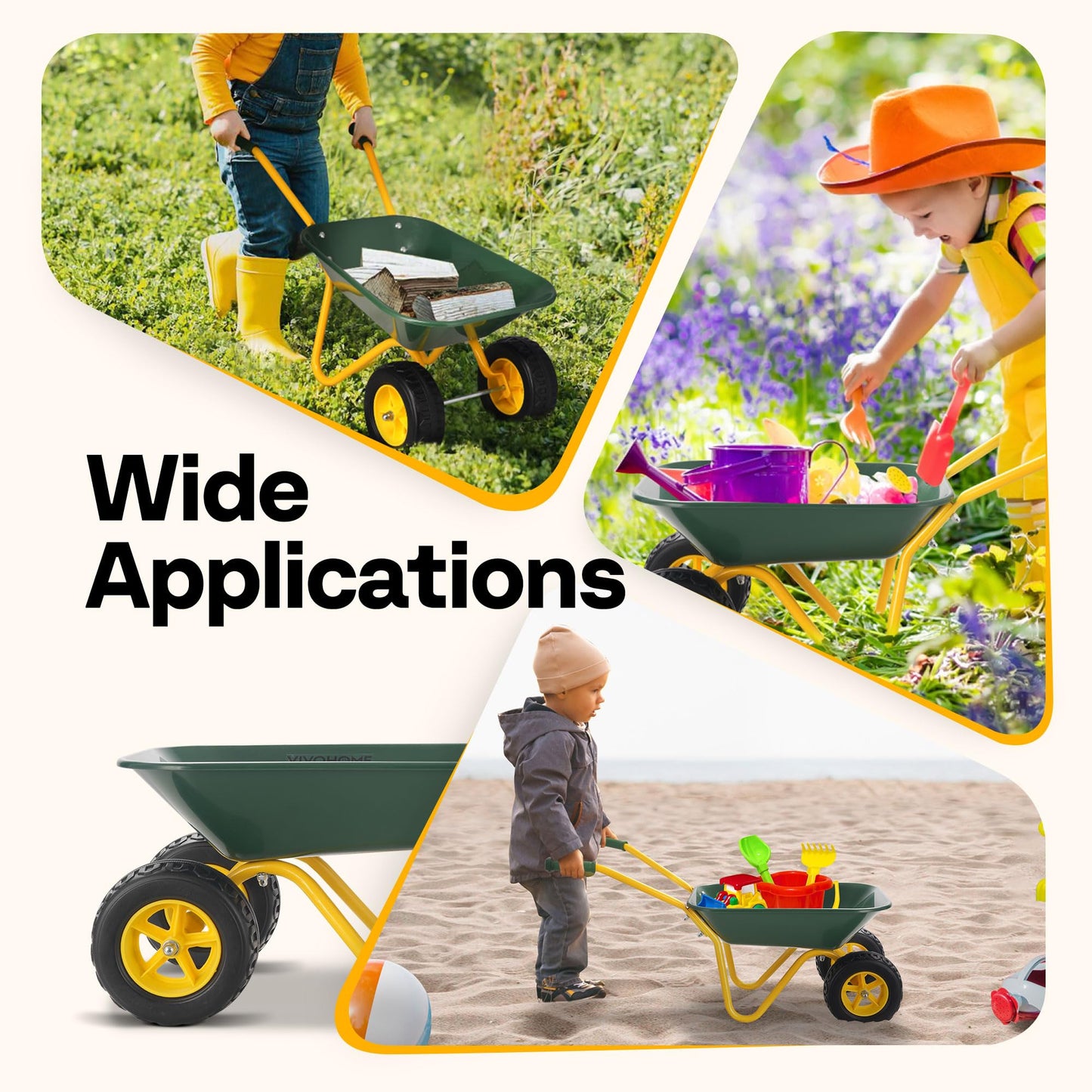 VIVOHOME Kids Wheelbarrow with Toddler Gardening Tool Set – Green