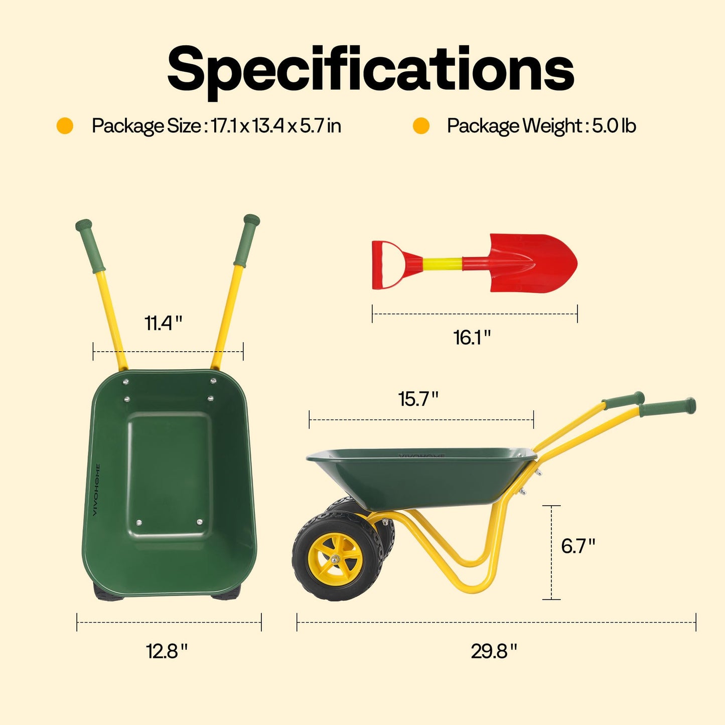 VIVOHOME Kids Wheelbarrow with Toddler Gardening Tool Set – Green