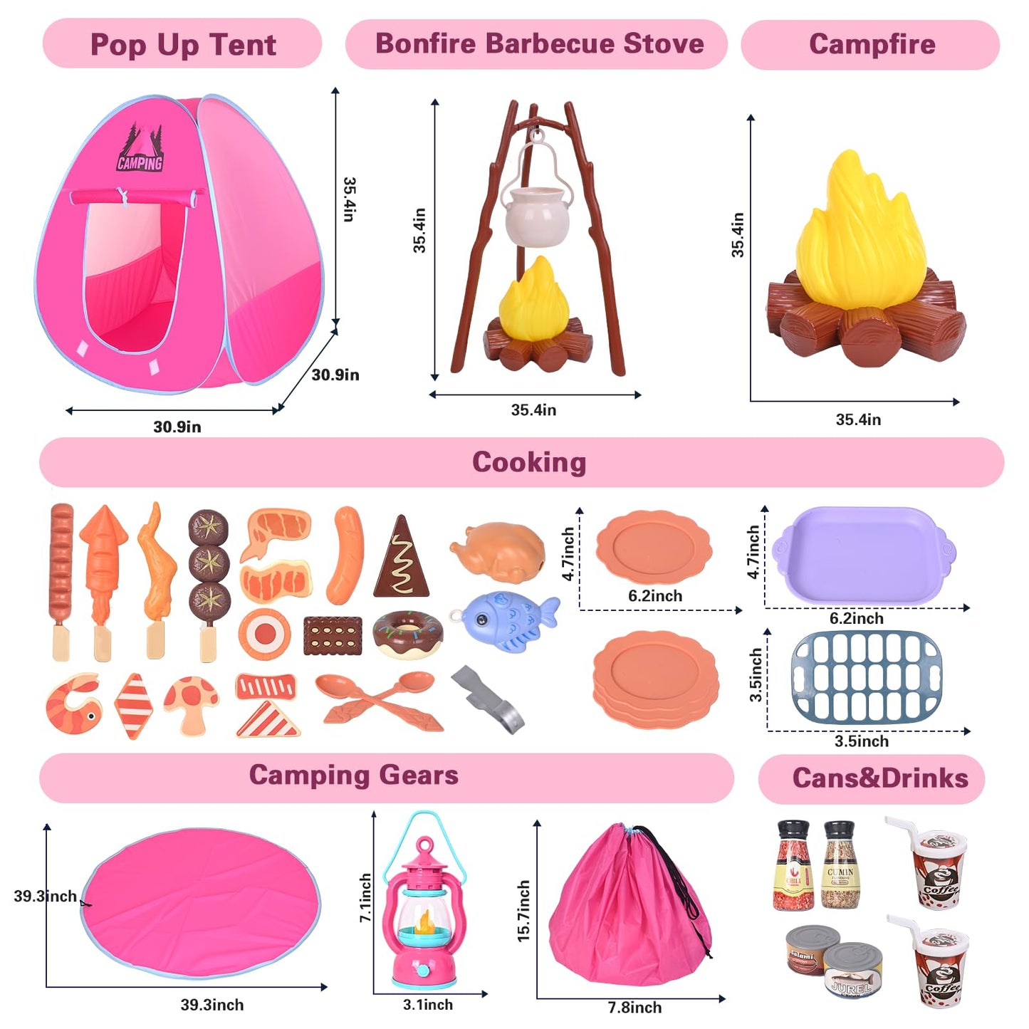 Viwulute Camping Set Toys with Pop Up Tent – Indoor/Outdoor Pretend Play for Toddlers 3-5