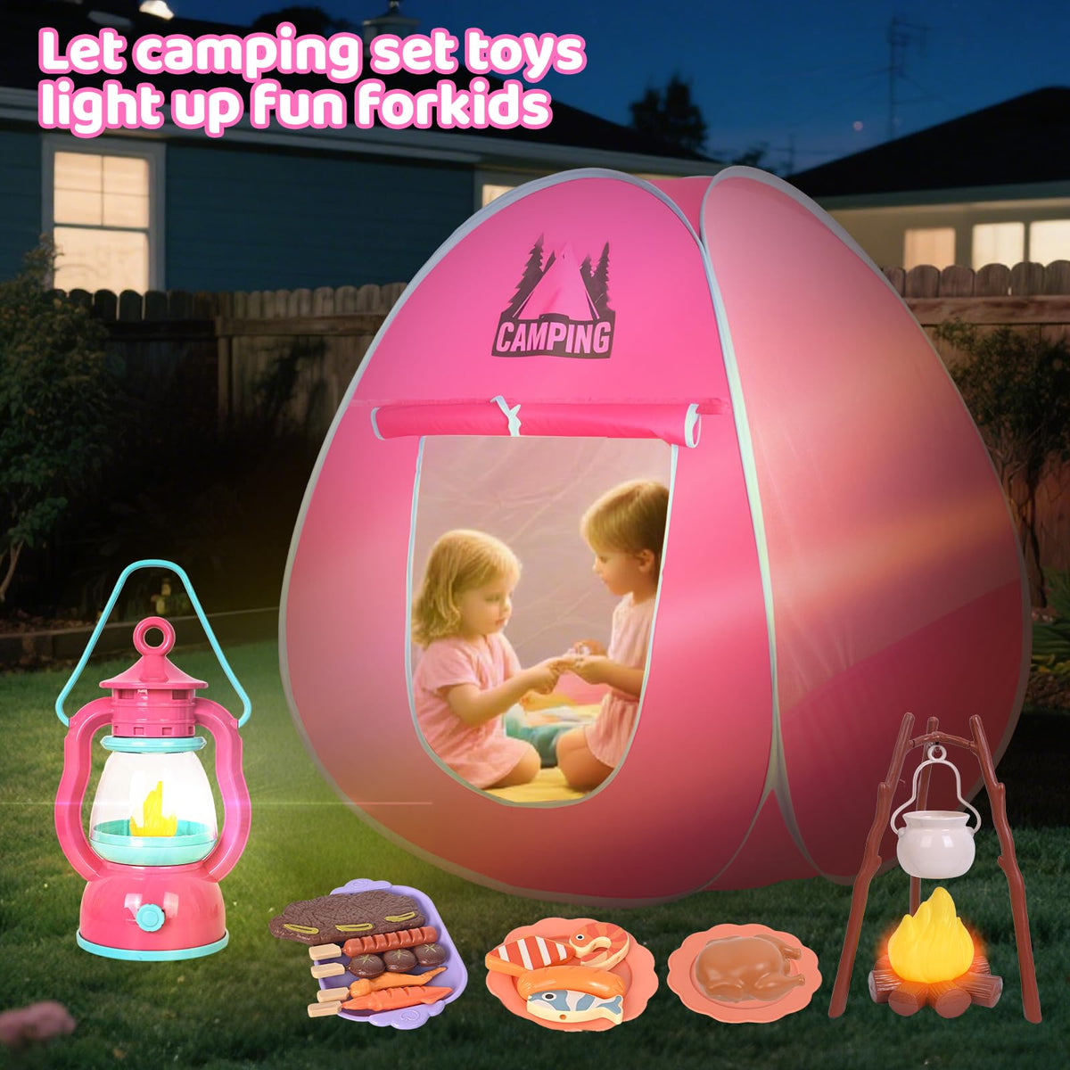 Viwulute Camping Set Toys with Pop Up Tent – Indoor/Outdoor Pretend Play for Toddlers 3-5