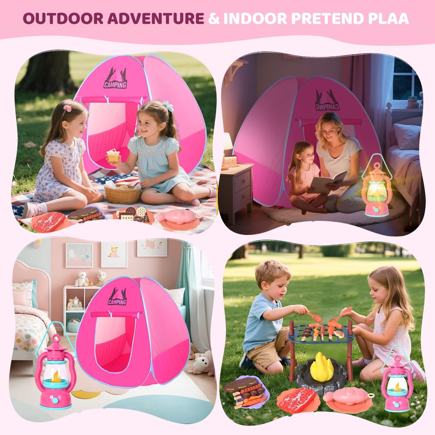 Viwulute Camping Set Toys with Pop Up Tent – Indoor/Outdoor Pretend Play for Toddlers 3-5