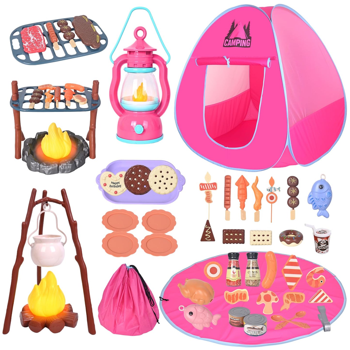 Viwulute Camping Set Toys with Pop Up Tent – Indoor/Outdoor Pretend Play for Toddlers 3-5