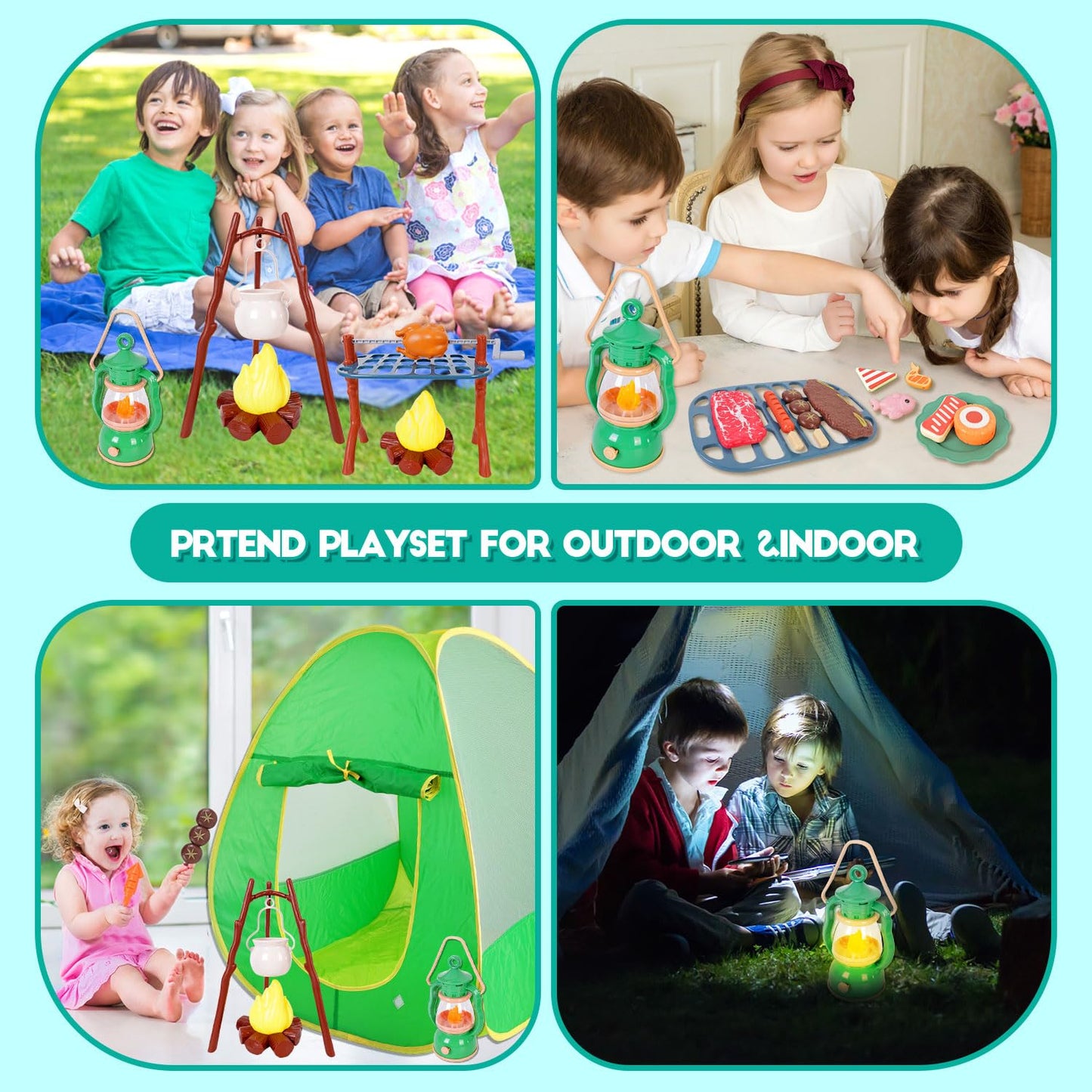 Viwulute Camping Set Toys with Pop Up Play Tent – Indoor/Outdoor Pretend Camping for Kids 3-7
