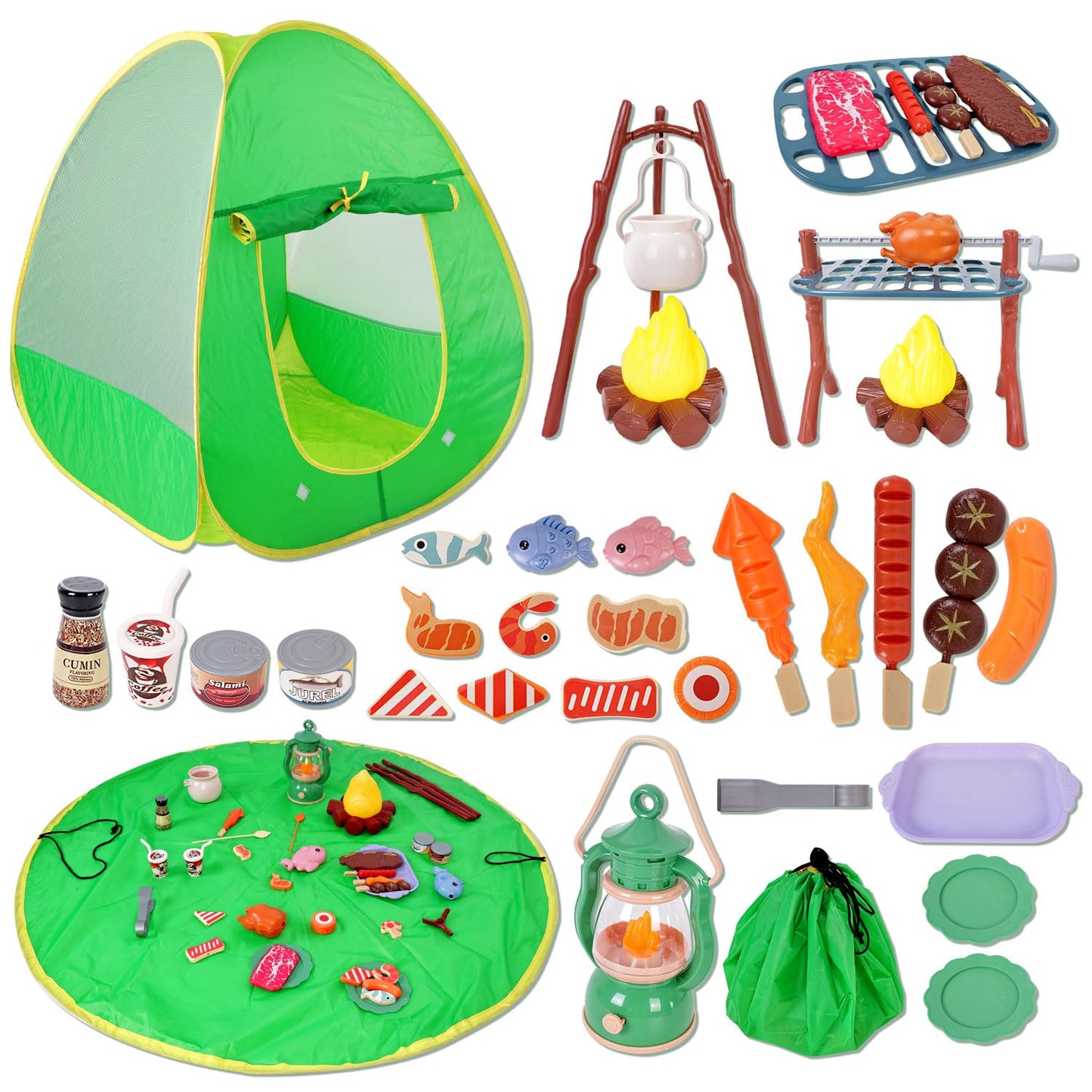 Viwulute Camping Set Toys with Pop Up Play Tent – Indoor/Outdoor Pretend Camping for Kids 3-7