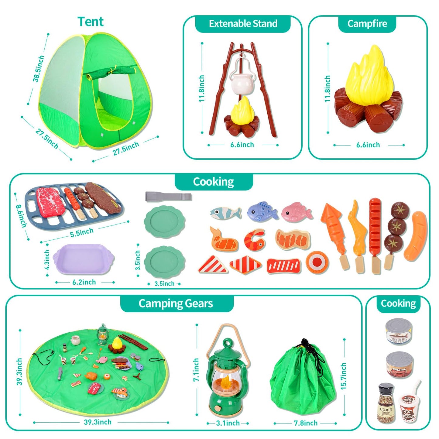 Viwulute Camping Set Toys with Pop Up Play Tent – Indoor/Outdoor Pretend Camping for Kids 3-7