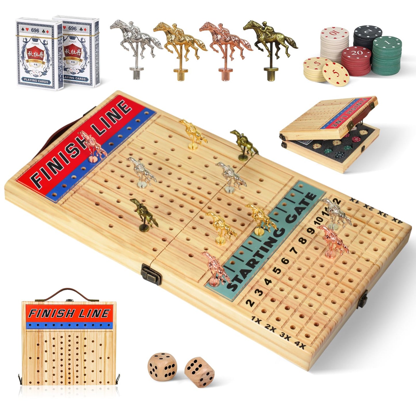 Vixflux 21-Inch Horse Racing Board Game – Luxury Metal Horses, Thick Wooden Board, Complete Family Set