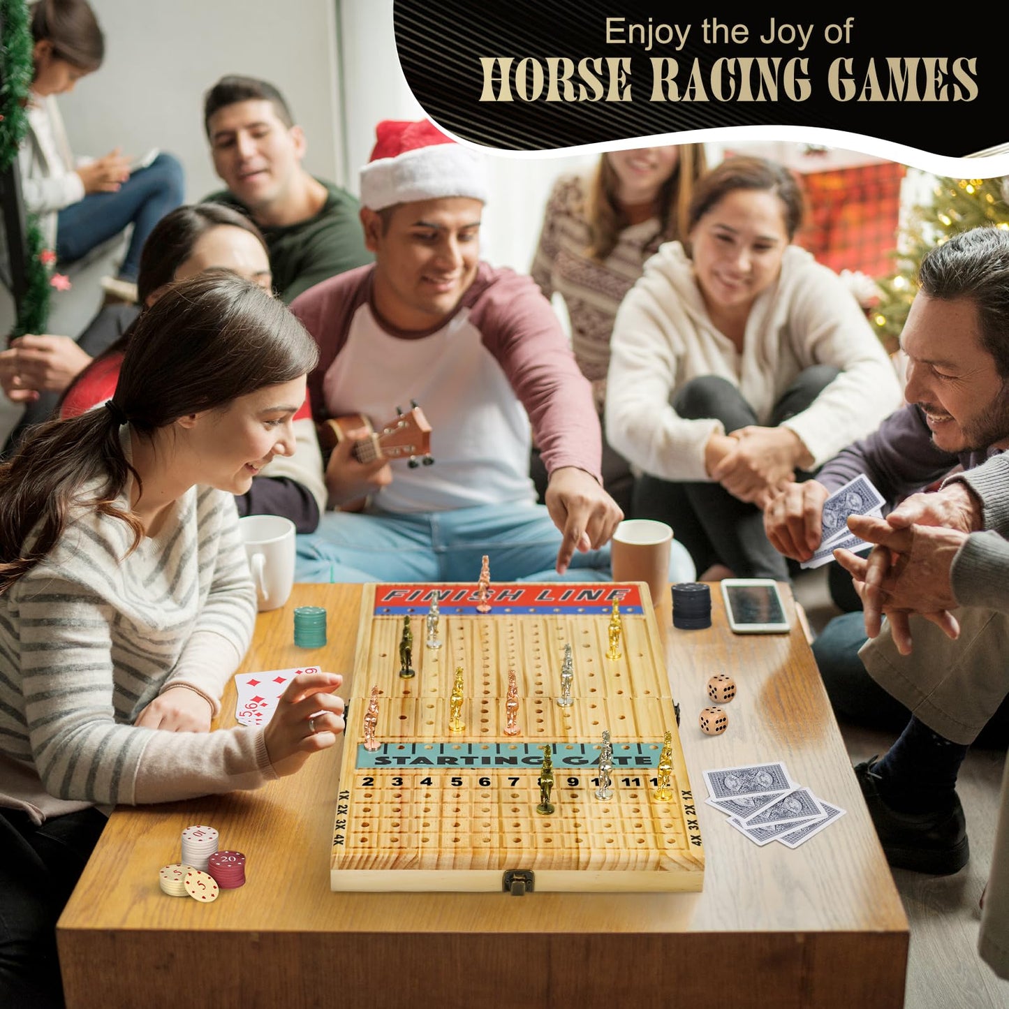 Vixflux 21-Inch Horse Racing Board Game – Luxury Metal Horses, Thick Wooden Board, Complete Family Set