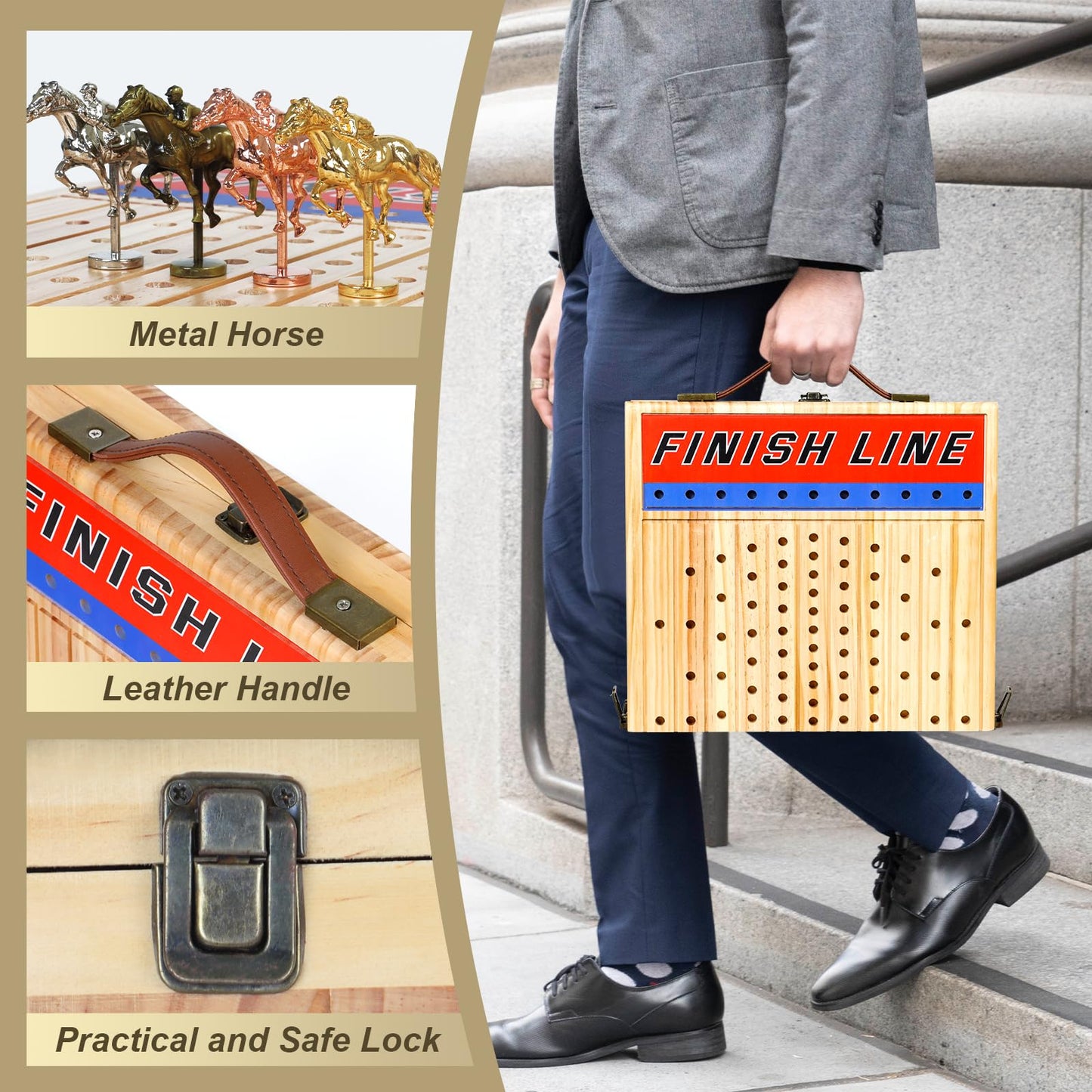 Vixflux 21-Inch Horse Racing Board Game – Luxury Metal Horses, Thick Wooden Board, Complete Family Set
