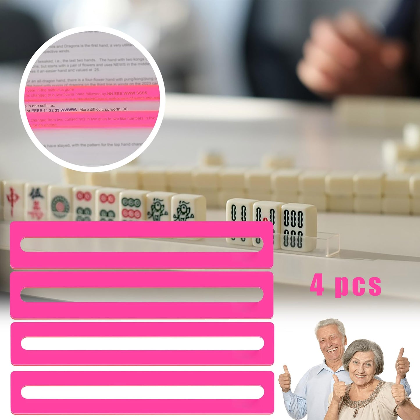 Viyohoh 4PCS Mahjong Line Finder – Beginner Card Guide (Pink)