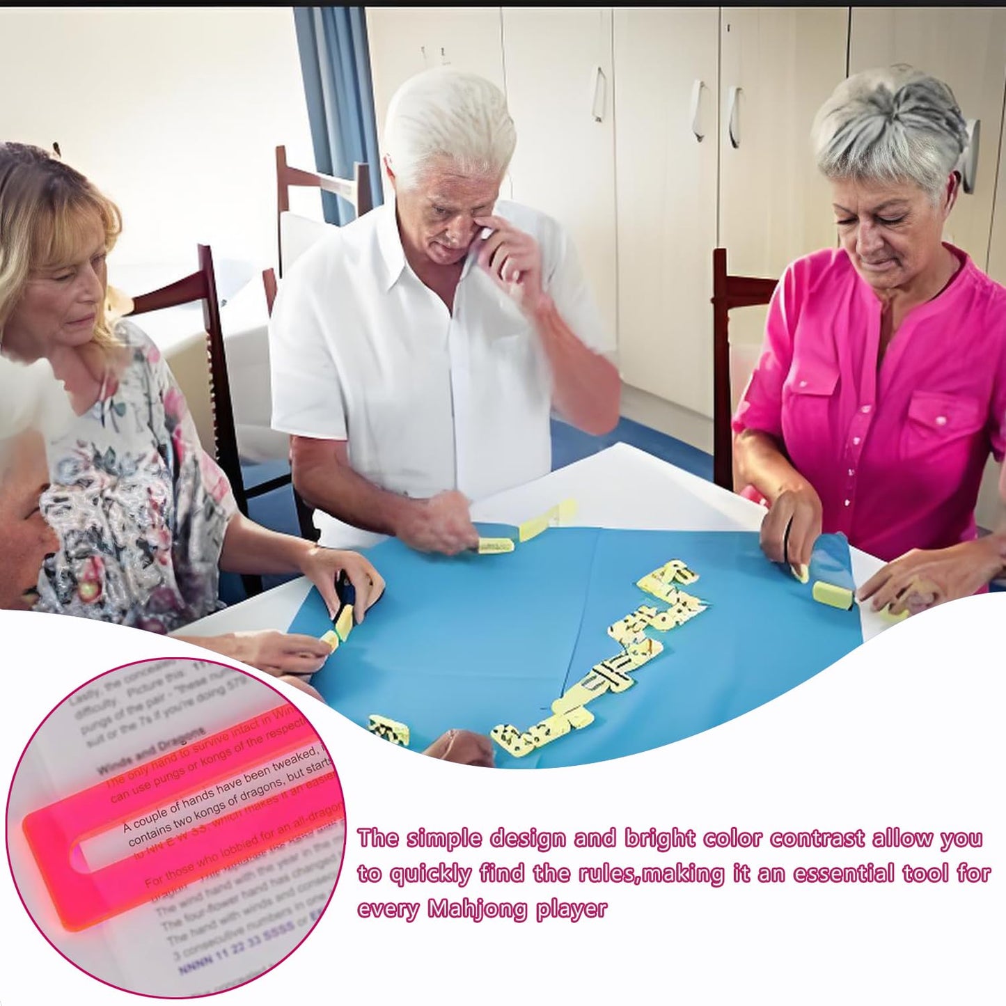 Viyohoh 4PCS Mahjong Line Finder – Beginner Card Guide (Pink)