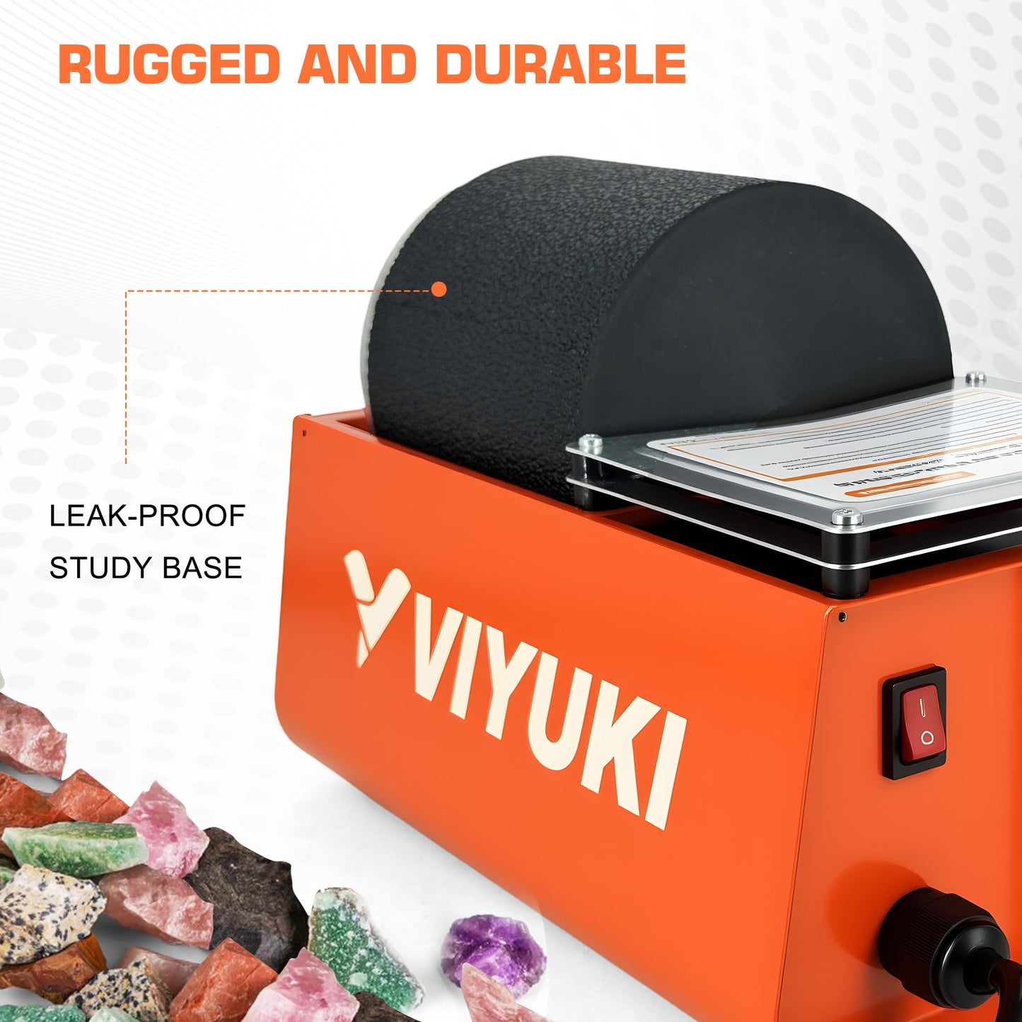 VIYUKI Rock Tumbler Kit – 3 lb Extra-Large Barrel with Rocks, Grit & Educational STEM Kit