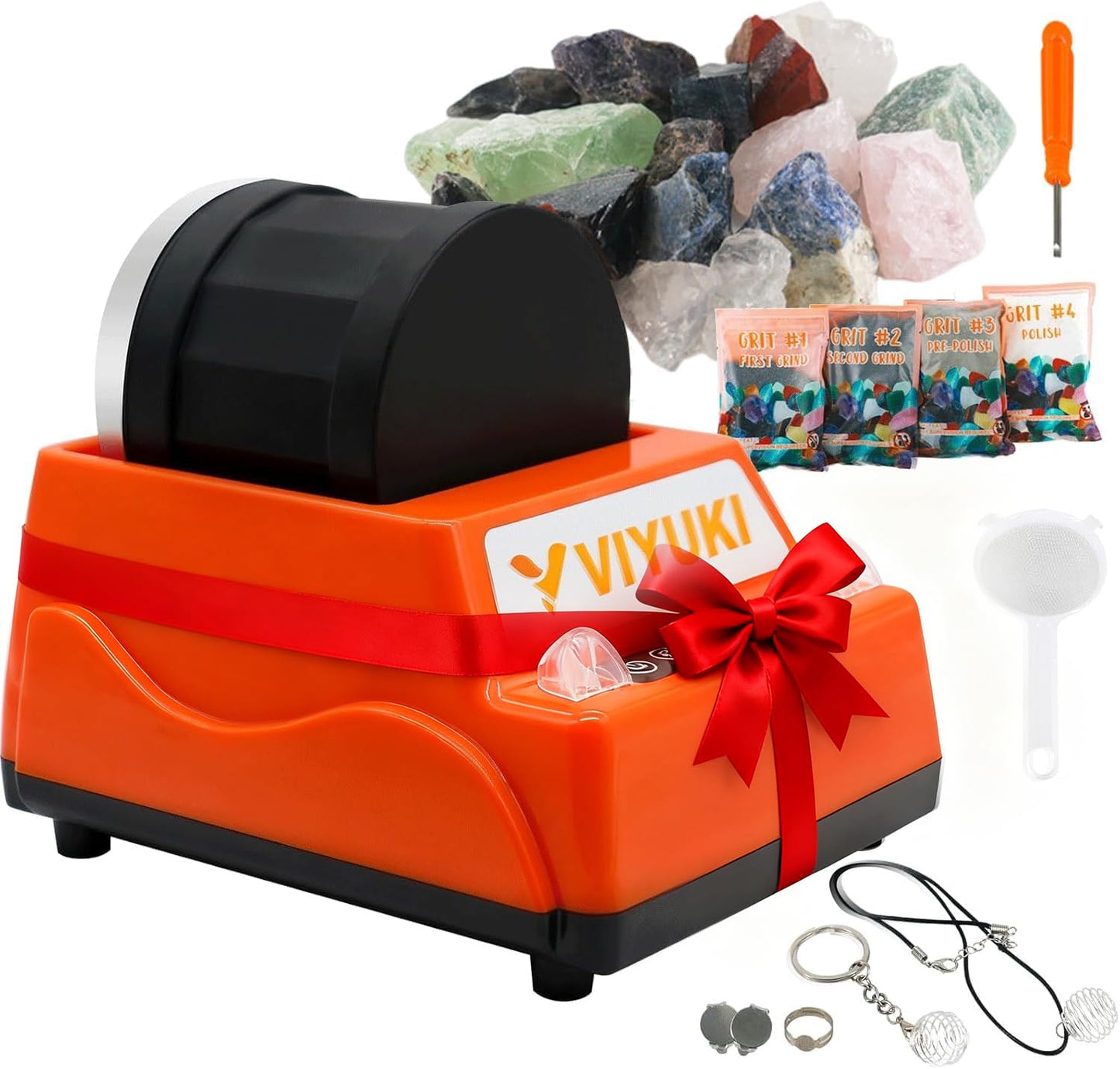 VIYUKI Rock Tumblers Kit — Turn Rough Rocks into Polished Gemstones with 4 Grits & Accessories