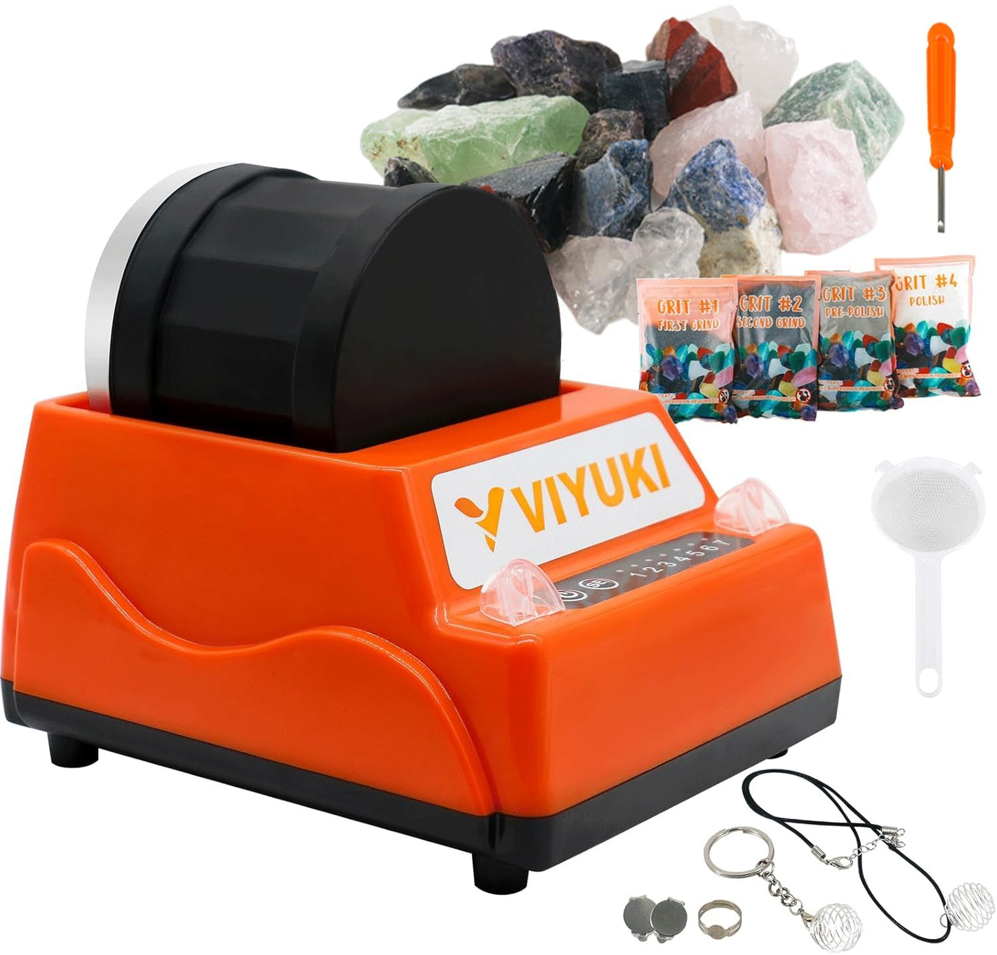 VIYUKI Rock Tumblers Kit — Turn Rough Rocks into Polished Gemstones with 4 Grits & Accessories