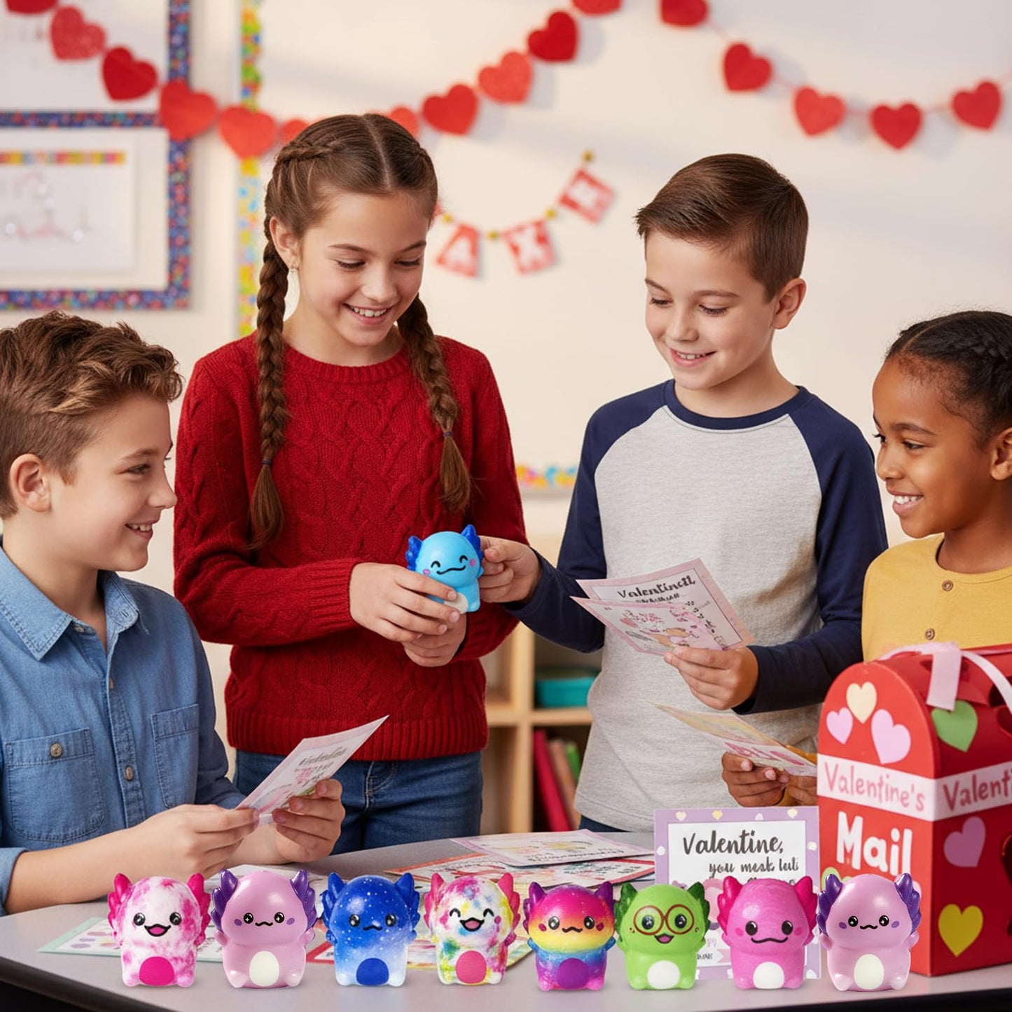 Vkovnis Valentines Day Axolotl Squishies – 24 Pack Slow-Rise Fidget Toys for Kids | Classroom Favors