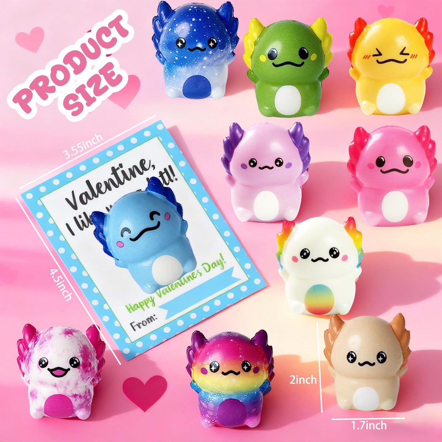 Vkovnis Valentines Day Axolotl Squishies – 24 Pack Slow-Rise Fidget Toys for Kids | Classroom Favors