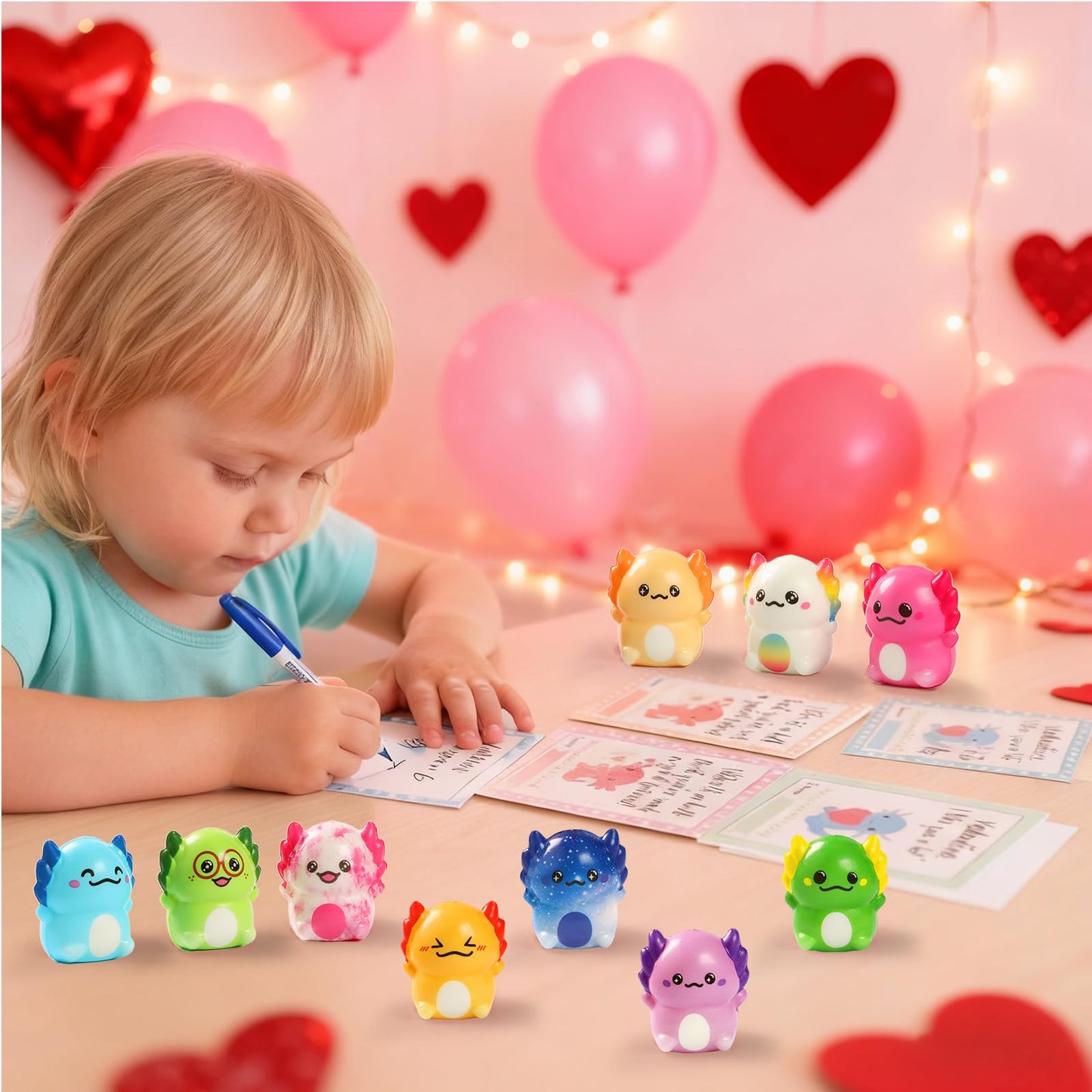 Vkovnis Valentines Day Axolotl Squishies – 24 Pack Slow-Rise Fidget Toys for Kids | Classroom Favors