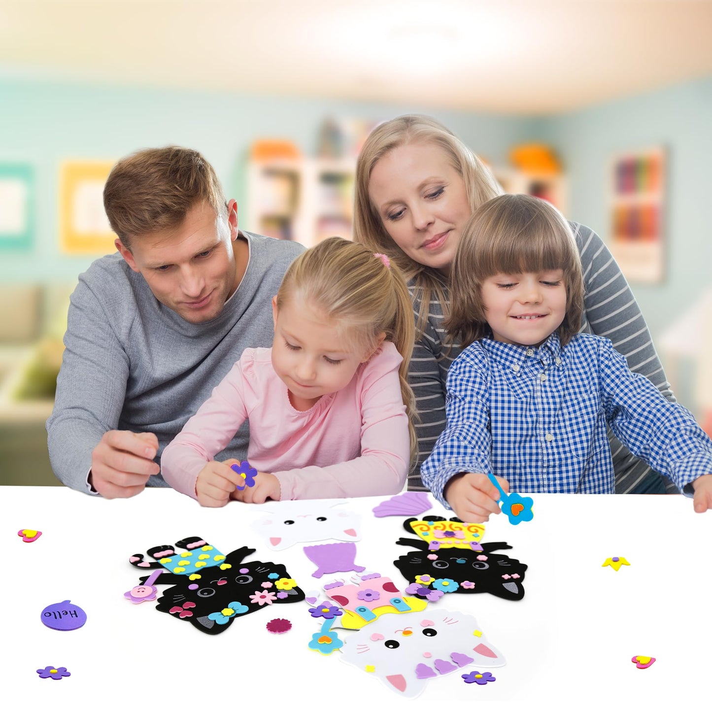 VKPI 4-Piece Cats Foam Art Craft Kit for Kids Ages 4+ | Create Your Own Kittens