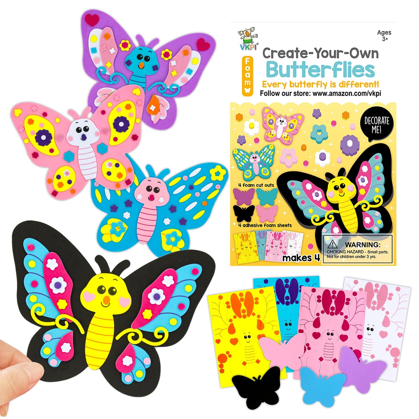 VKPI 4 Butterflies Foam Art Craft Kit – Creative 3D Butterflies for Kids