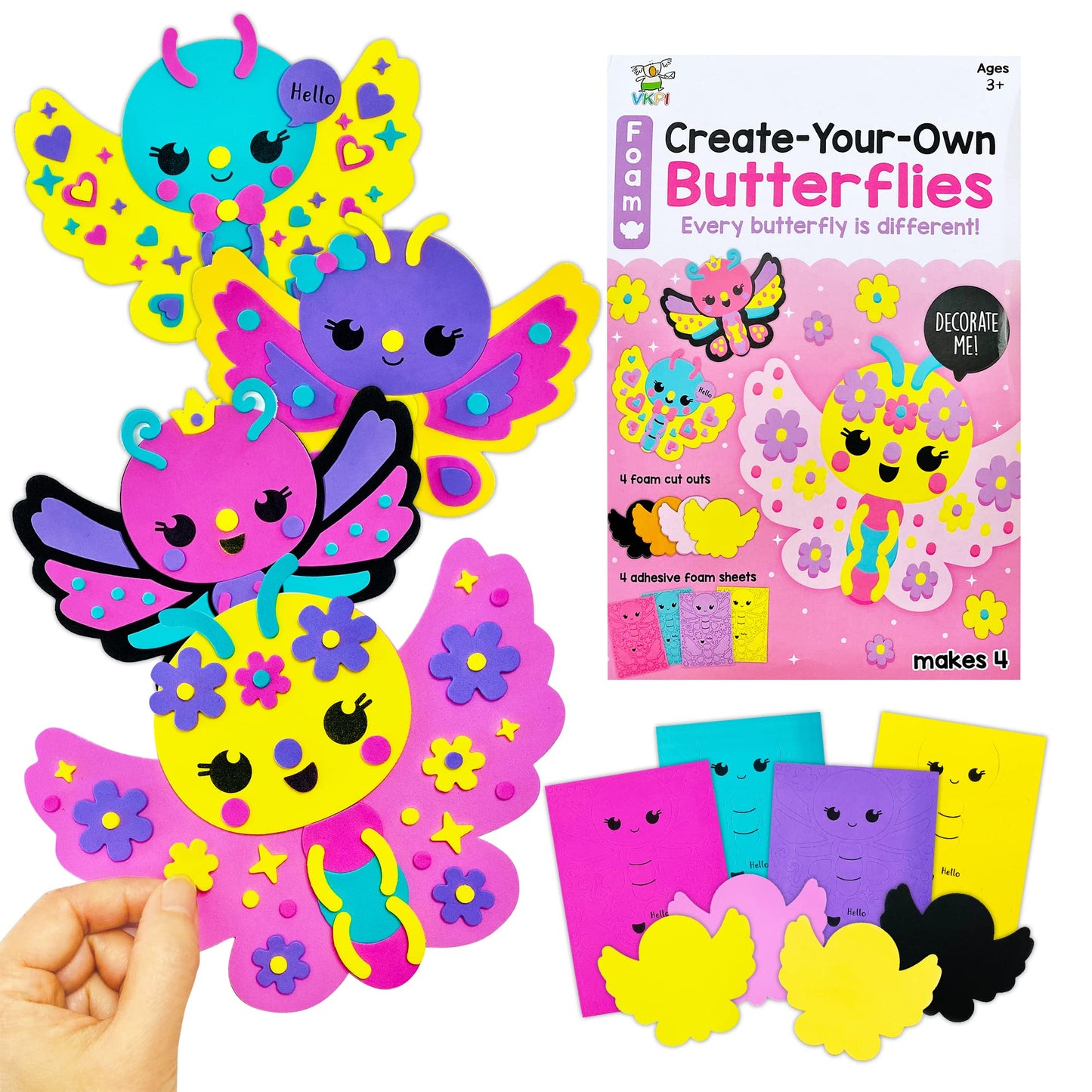 VKPI 4-Piece EVA Foam Art Kit – Create 3D Butterflies for Kids Aged 4+