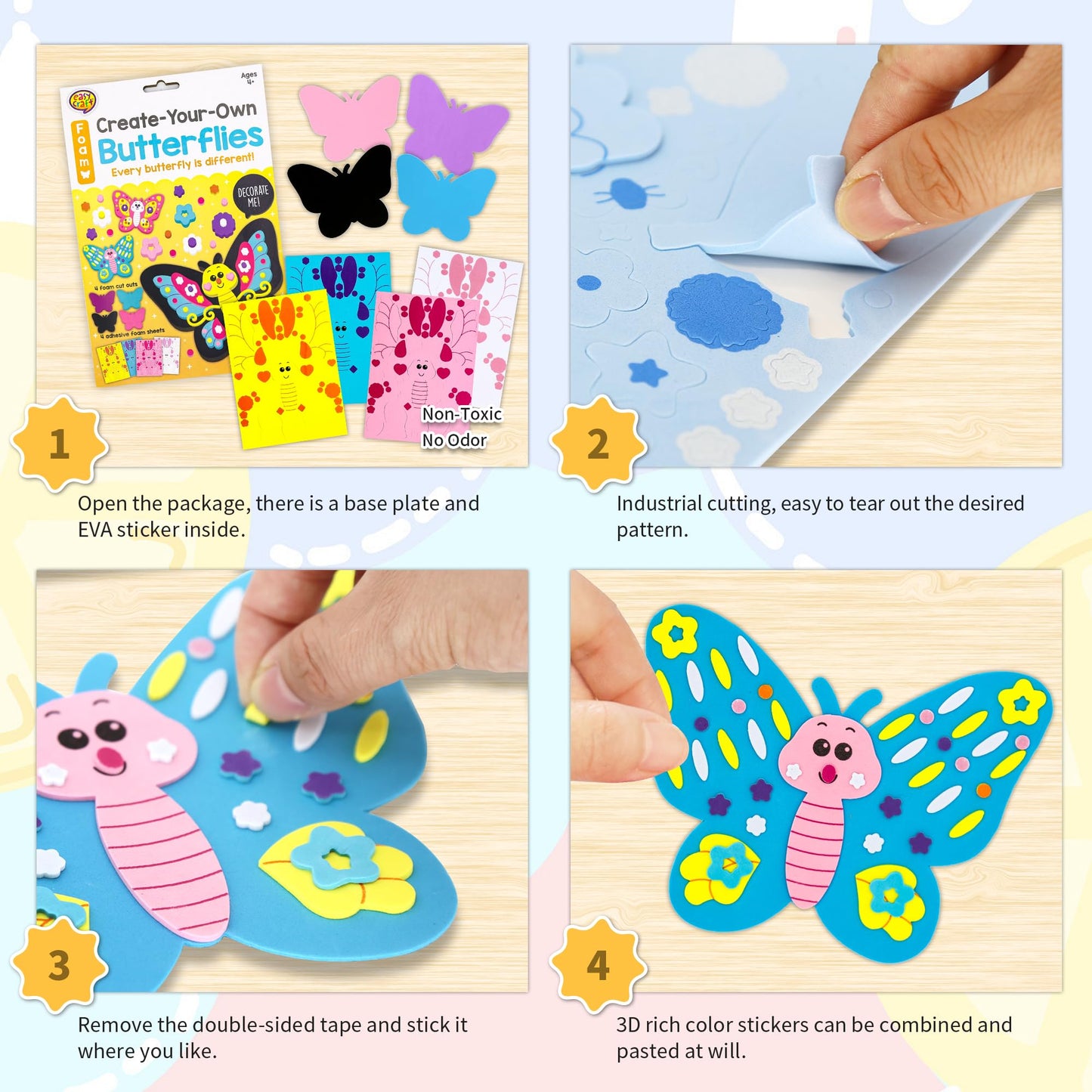 VKPI 4 Butterflies Foam Art Craft Kit – Creative 3D Butterflies for Kids
