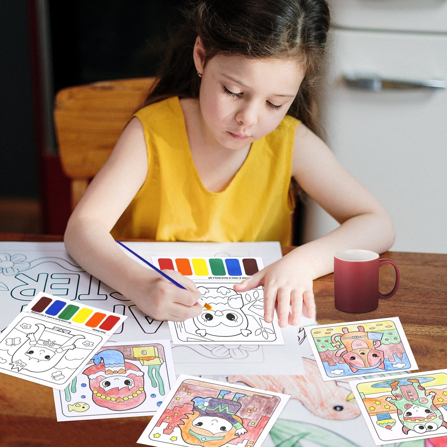 VKPI Water Coloring Activity Books – Mess-Free Kids Art Kit, 18 Sheets & 3 Brushes | Gift for Ages 3–8